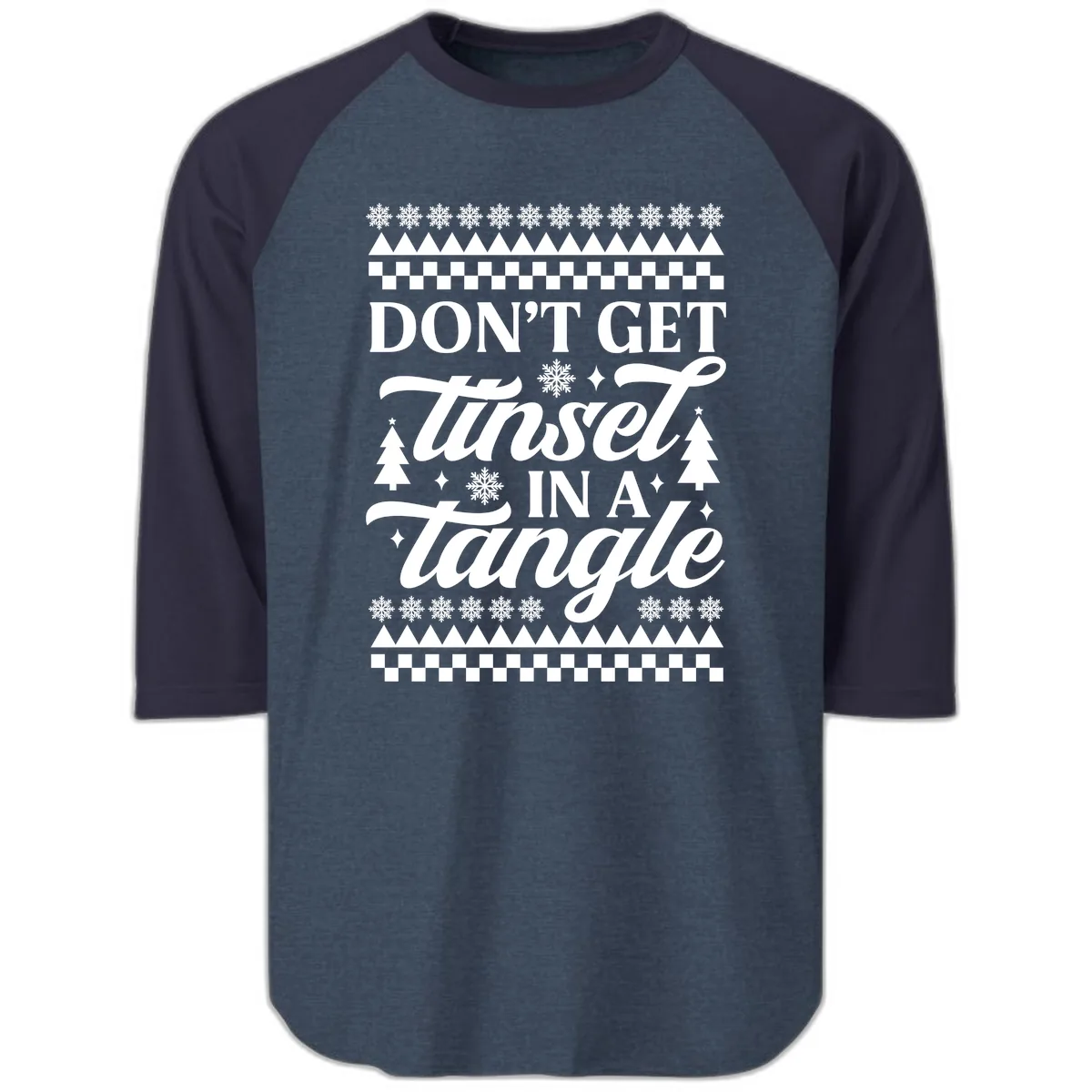 Don't Get Tinsel In A Tangle Raglan 3/4 in Heather Denim Navy