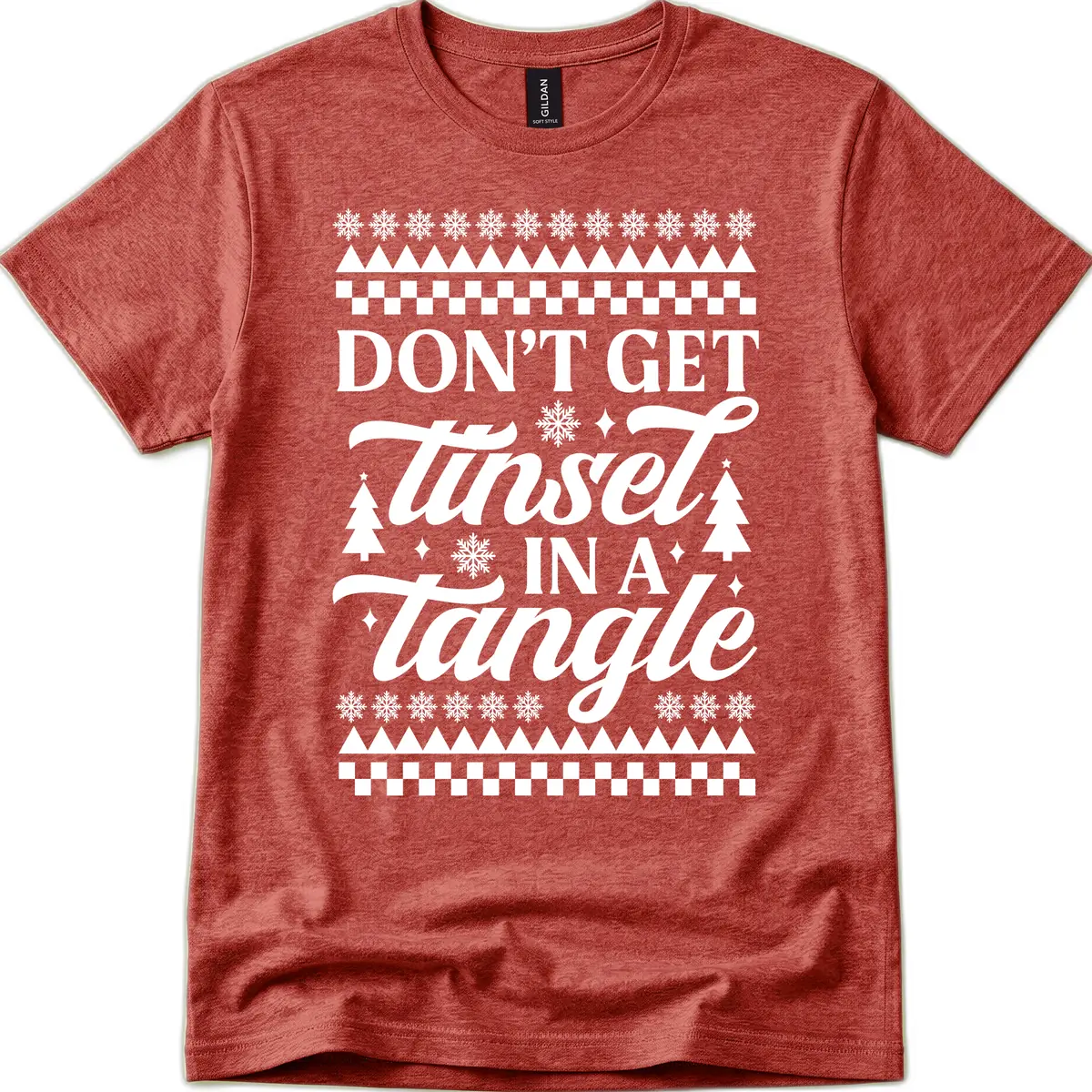 Don't Get Tinsel In A Tangle T-Shirt in Heather Cardinal