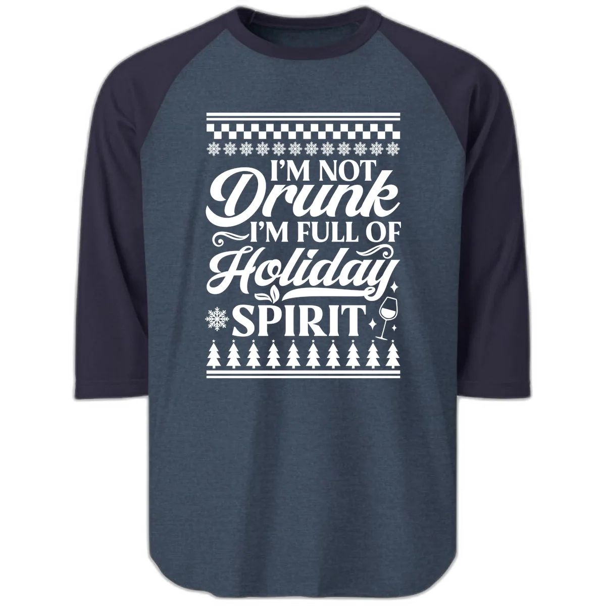 I'm Full Of Holiday Spirit Raglan 3/4 in Heather Denim Navy