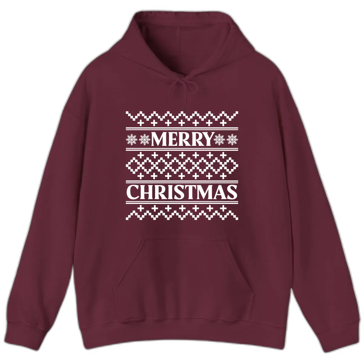 Merry Christmas Ugly Sweater Design Hoodie in Maroon