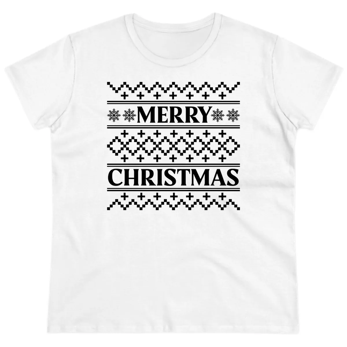 Merry Christmas Ugly Sweater Design Ladies Tee in White