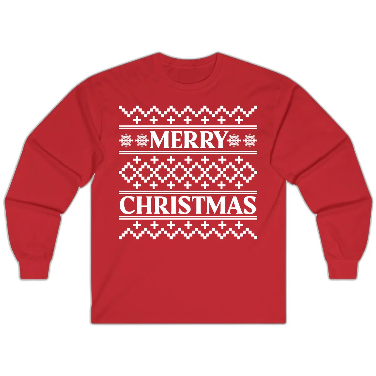 Merry Christmas Ugly Sweater Design Long Sleeve in Red