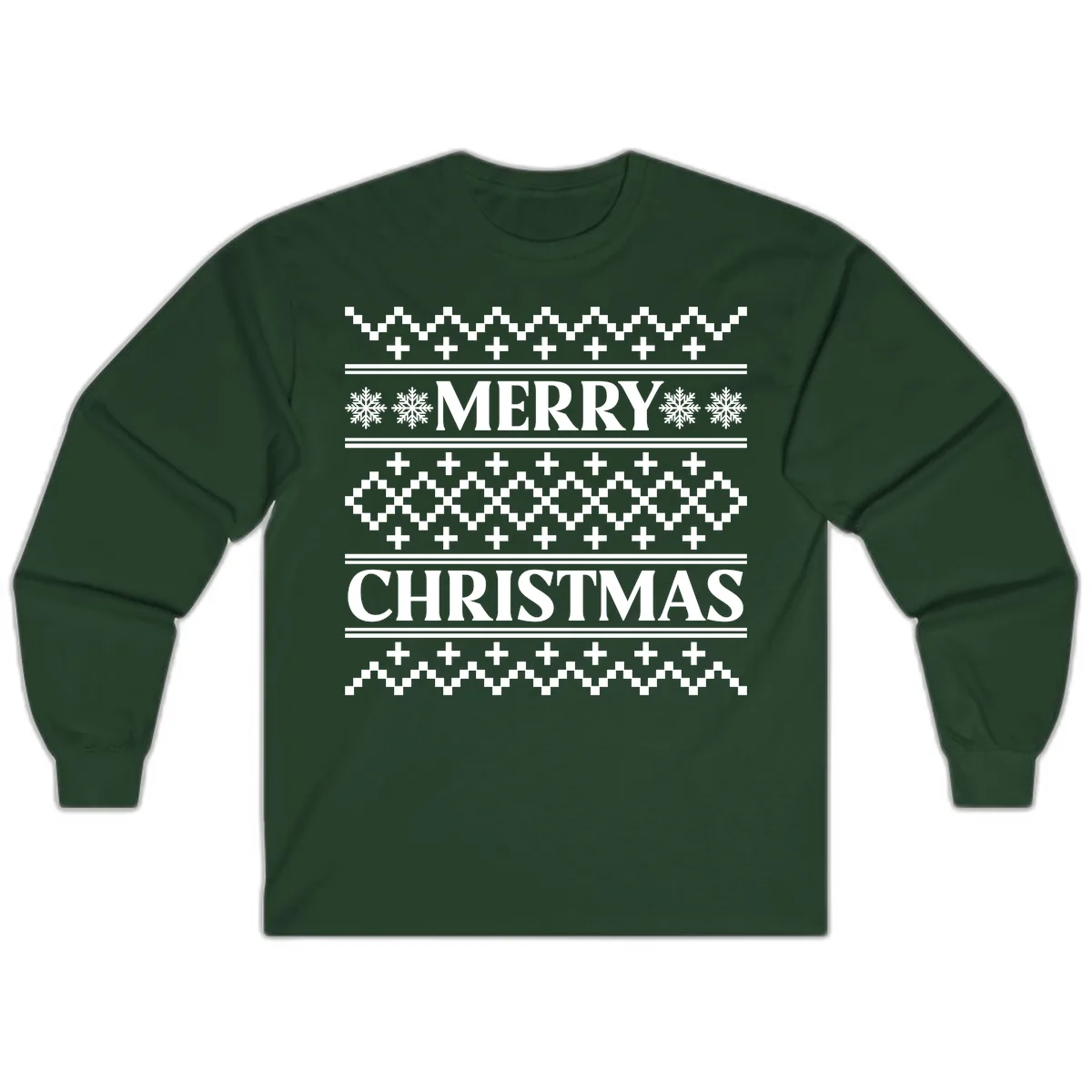 Merry Christmas Ugly Sweater Design Long Sleeve in Forest Green