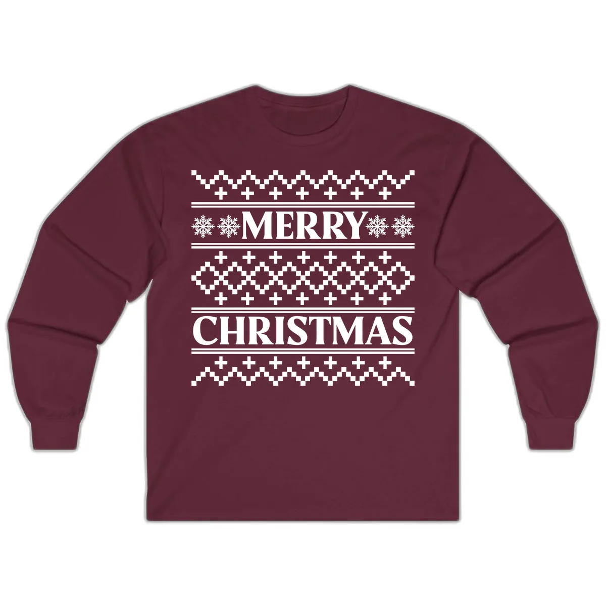 Merry Christmas Ugly Sweater Design Long Sleeve in Maroon