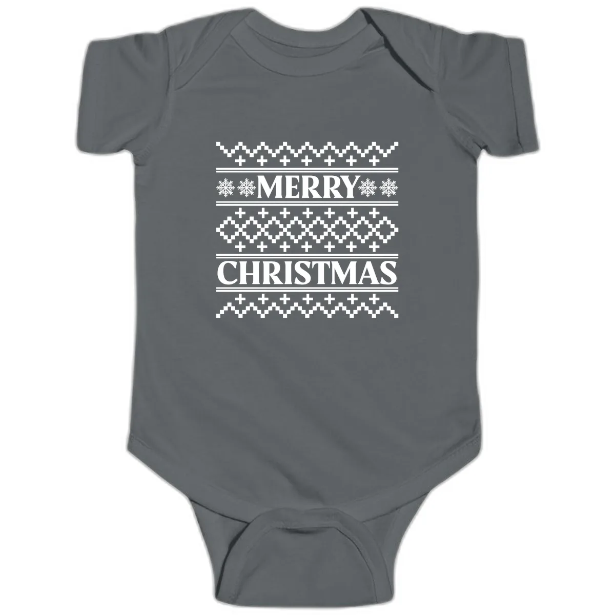 Merry Christmas Ugly Sweater Design Baby Onesie in Charcoal