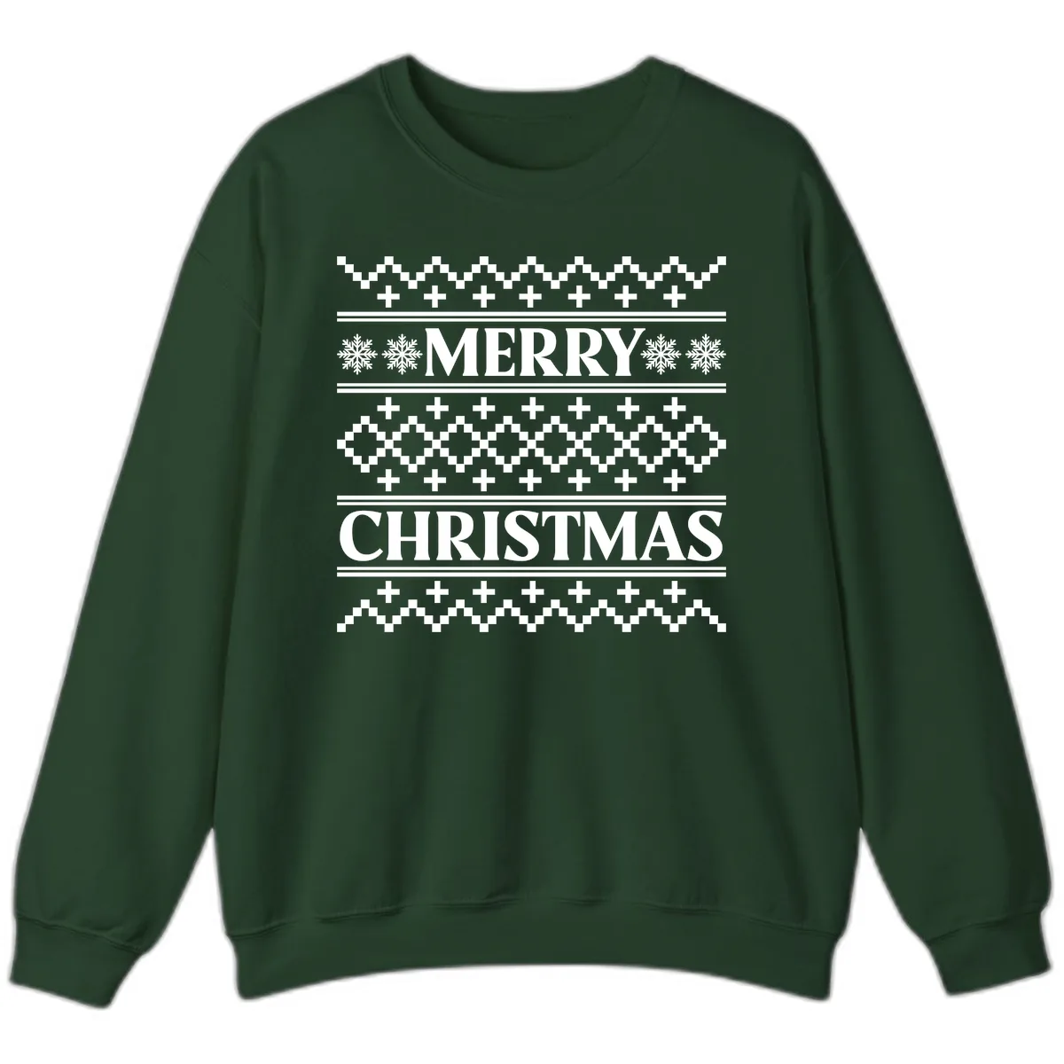 Merry Christmas Ugly Sweater Design Sweatshirt in Forest Green