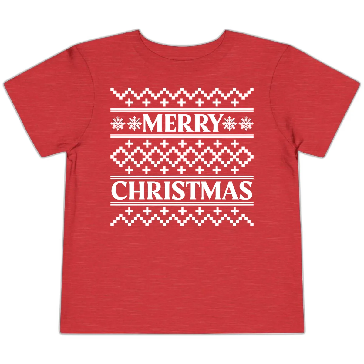 Merry Christmas Ugly Sweater Design Toddler T-Shirt in Heather Red