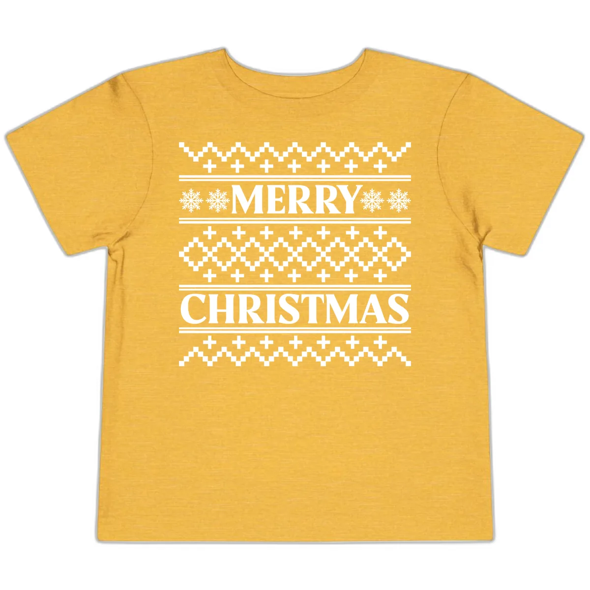 Merry Christmas Ugly Sweater Design Toddler T-Shirt in Heather Yellow Gold