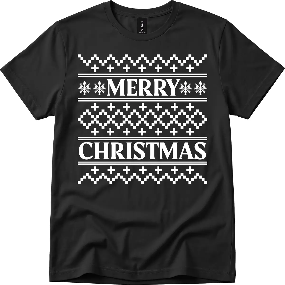 Merry Christmas Ugly Sweater Design T-Shirt in Black