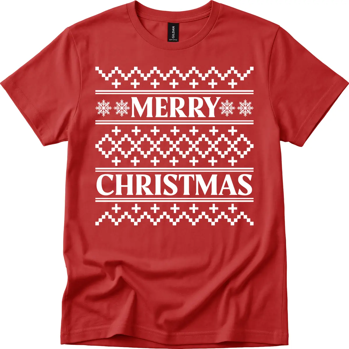Merry Christmas Ugly Sweater Design T-Shirt in Red