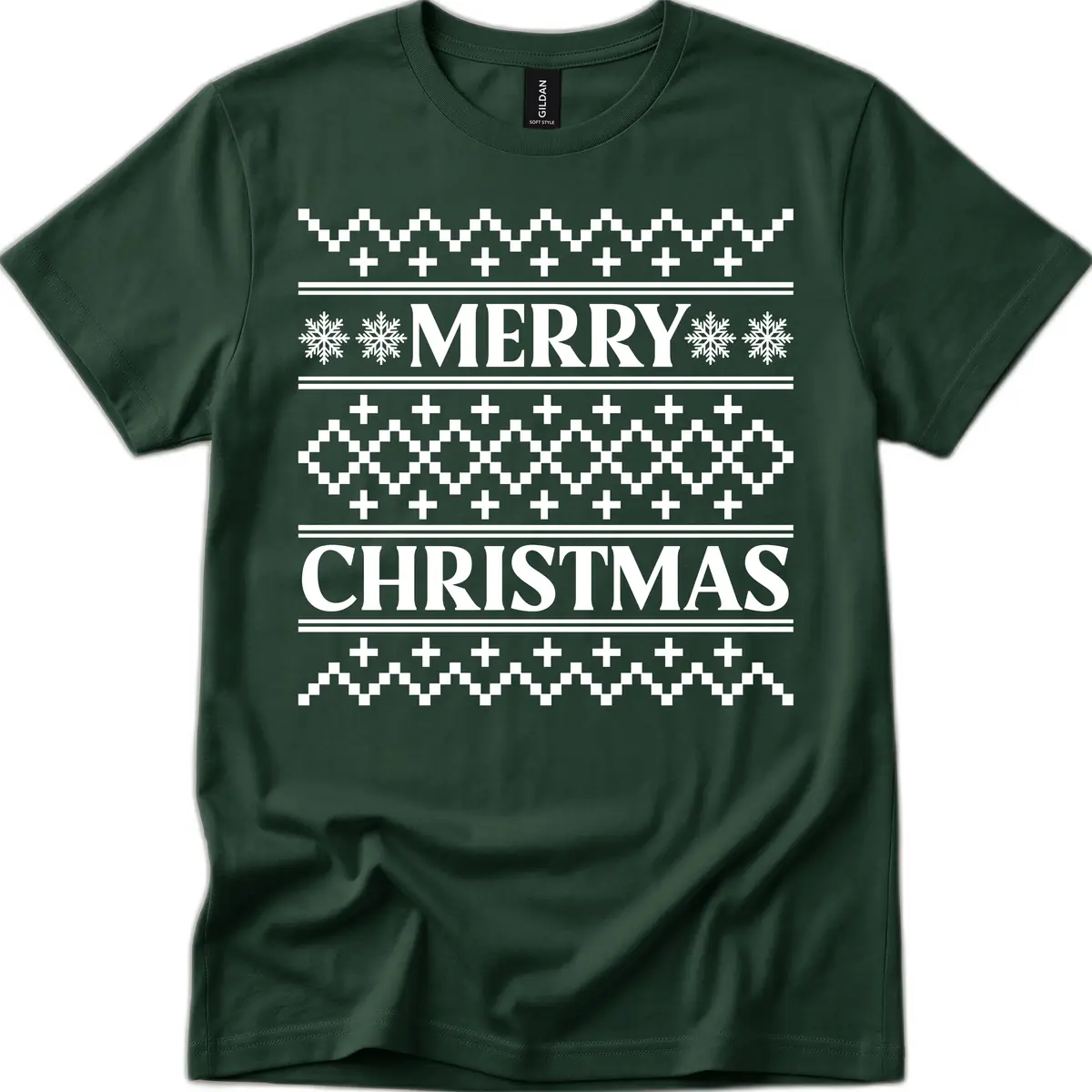Merry Christmas Ugly Sweater Design T-Shirt in Forest Green