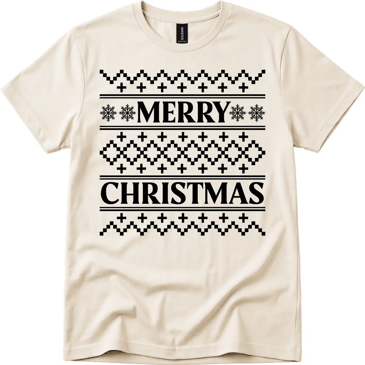 Merry Christmas Ugly Sweater Design T-Shirt in Natural