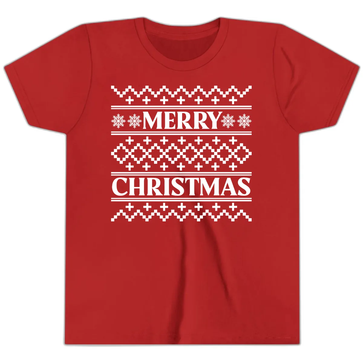 Merry Christmas Ugly Sweater Design Youth T-Shirt in Red