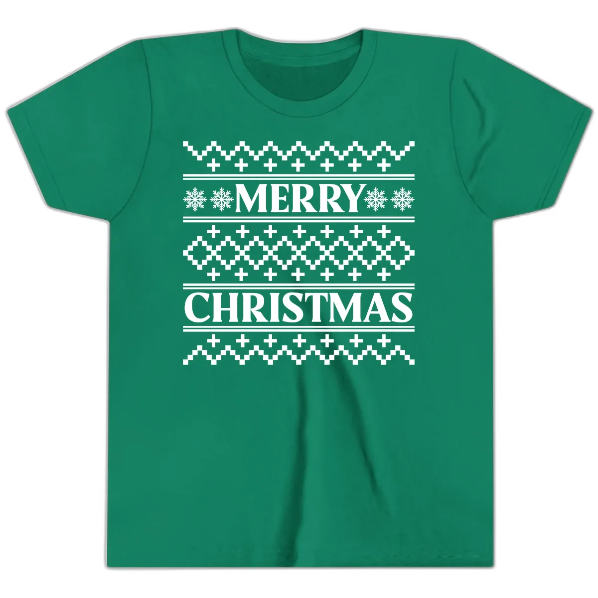 Merry Christmas Ugly Sweater Design Youth T-Shirt in Kelly
