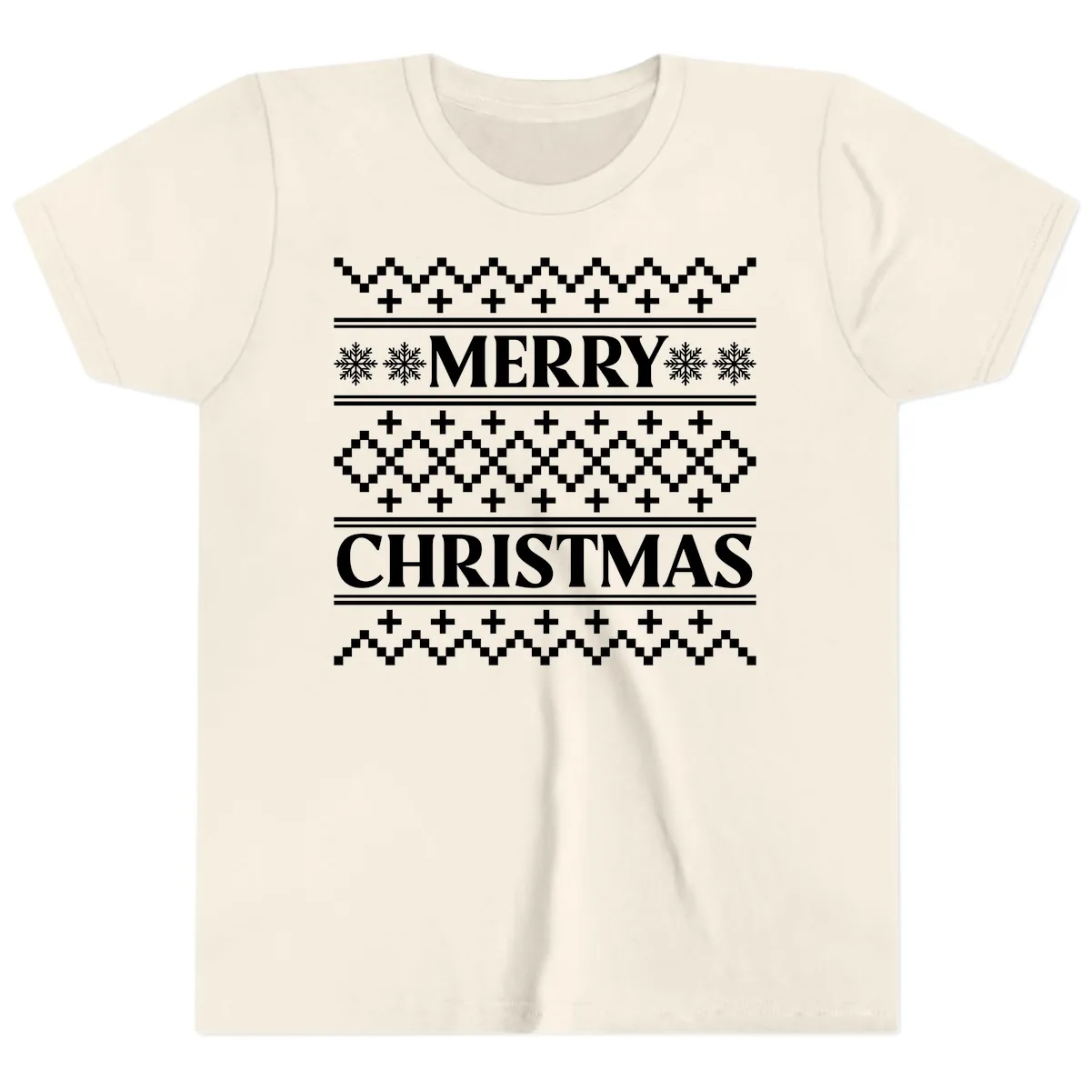 Merry Christmas Ugly Sweater Design Youth T-Shirt in Natural