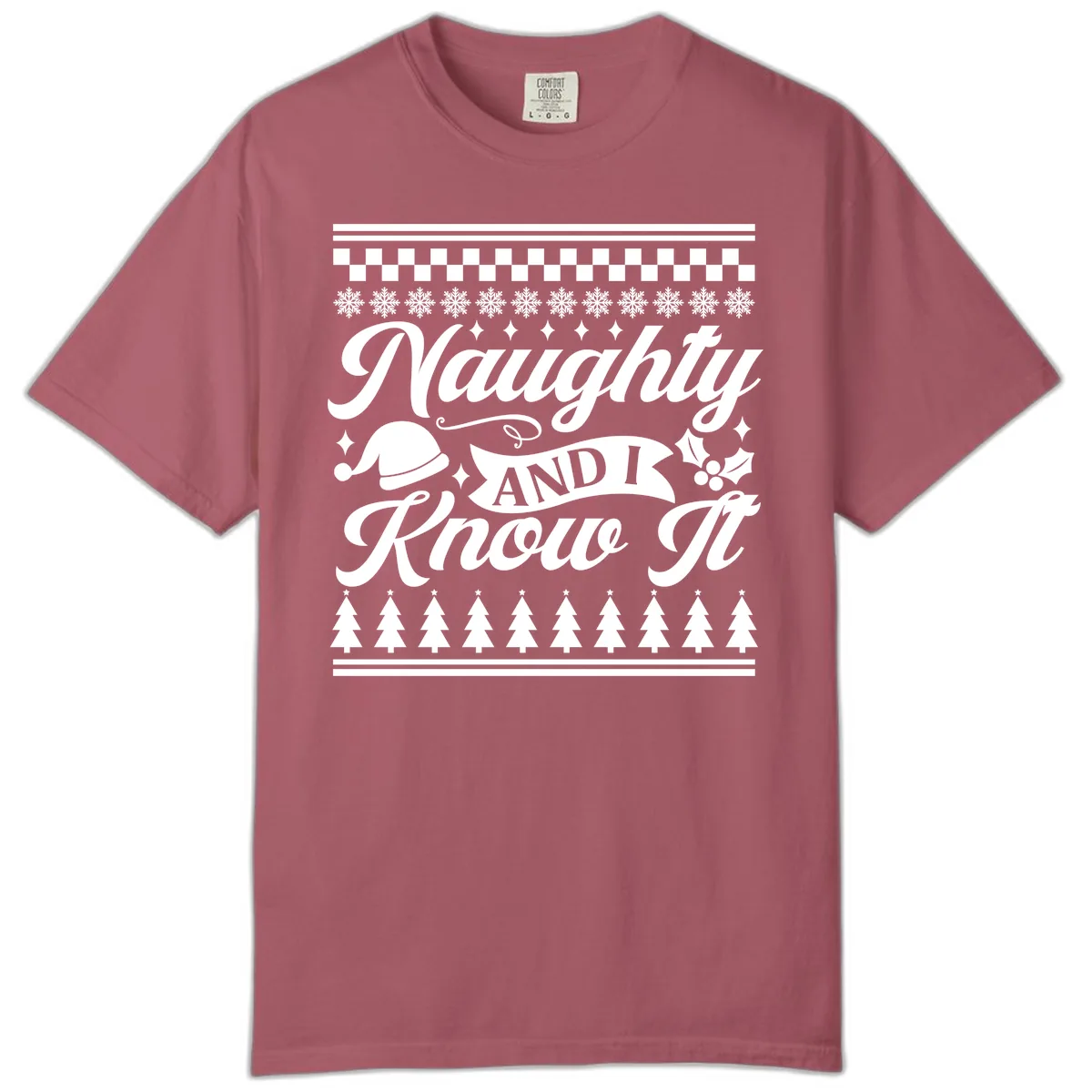 Naughty And I Know It Christmas Design Comfort Color in Crimson