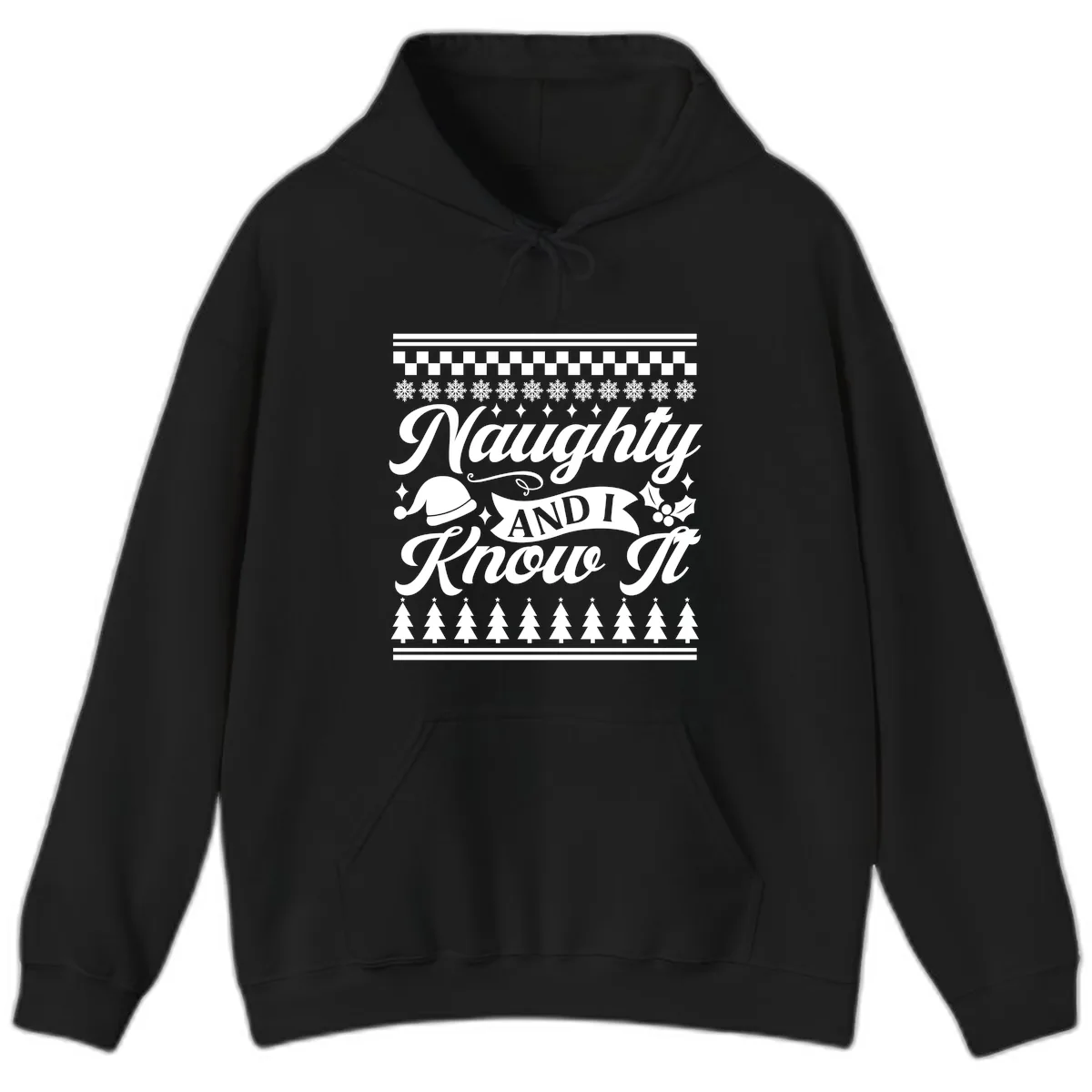 Naughty And I Know It Christmas Design Hoodie in Black