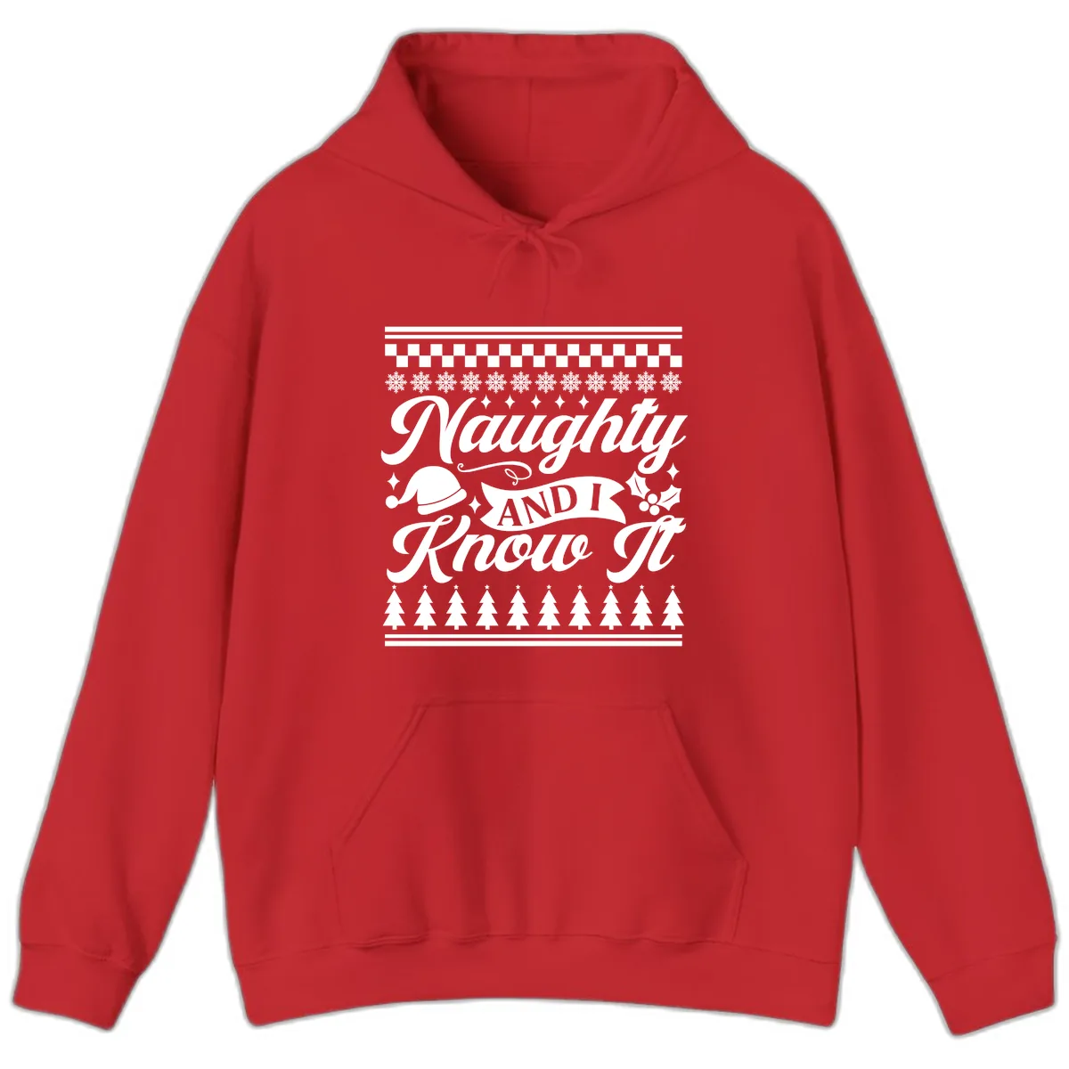 Naughty And I Know It Christmas Design Hoodie in Red