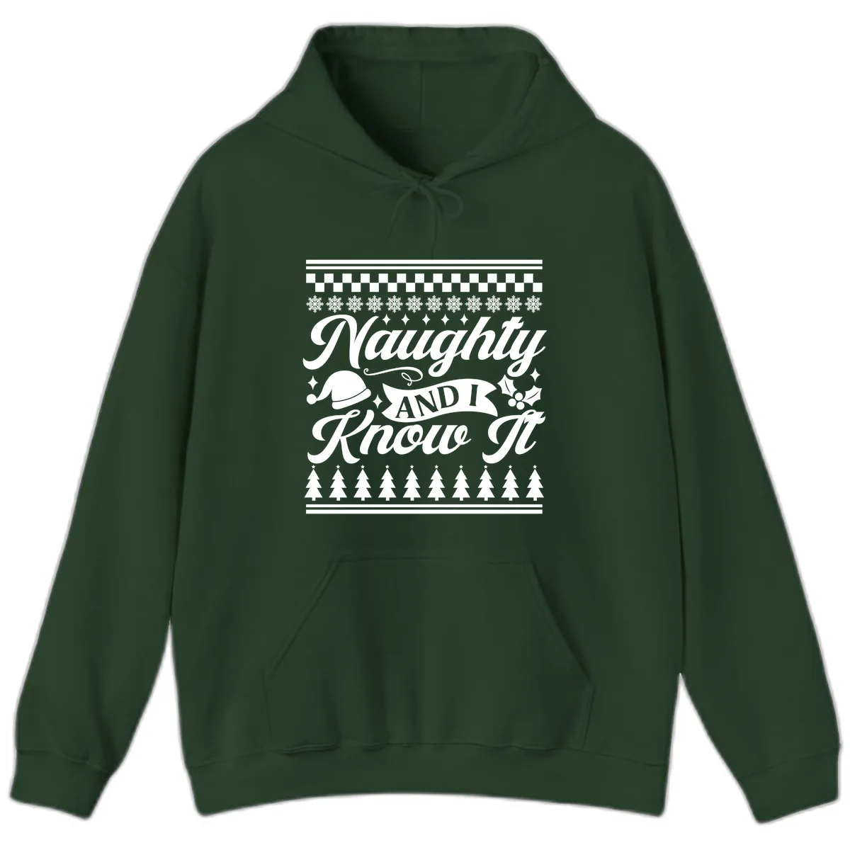 Naughty And I Know It Christmas Design Hoodie in Forest Green