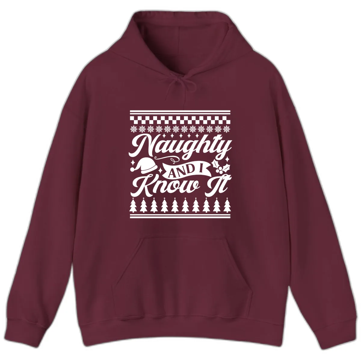 Naughty And I Know It Christmas Design Hoodie in Maroon