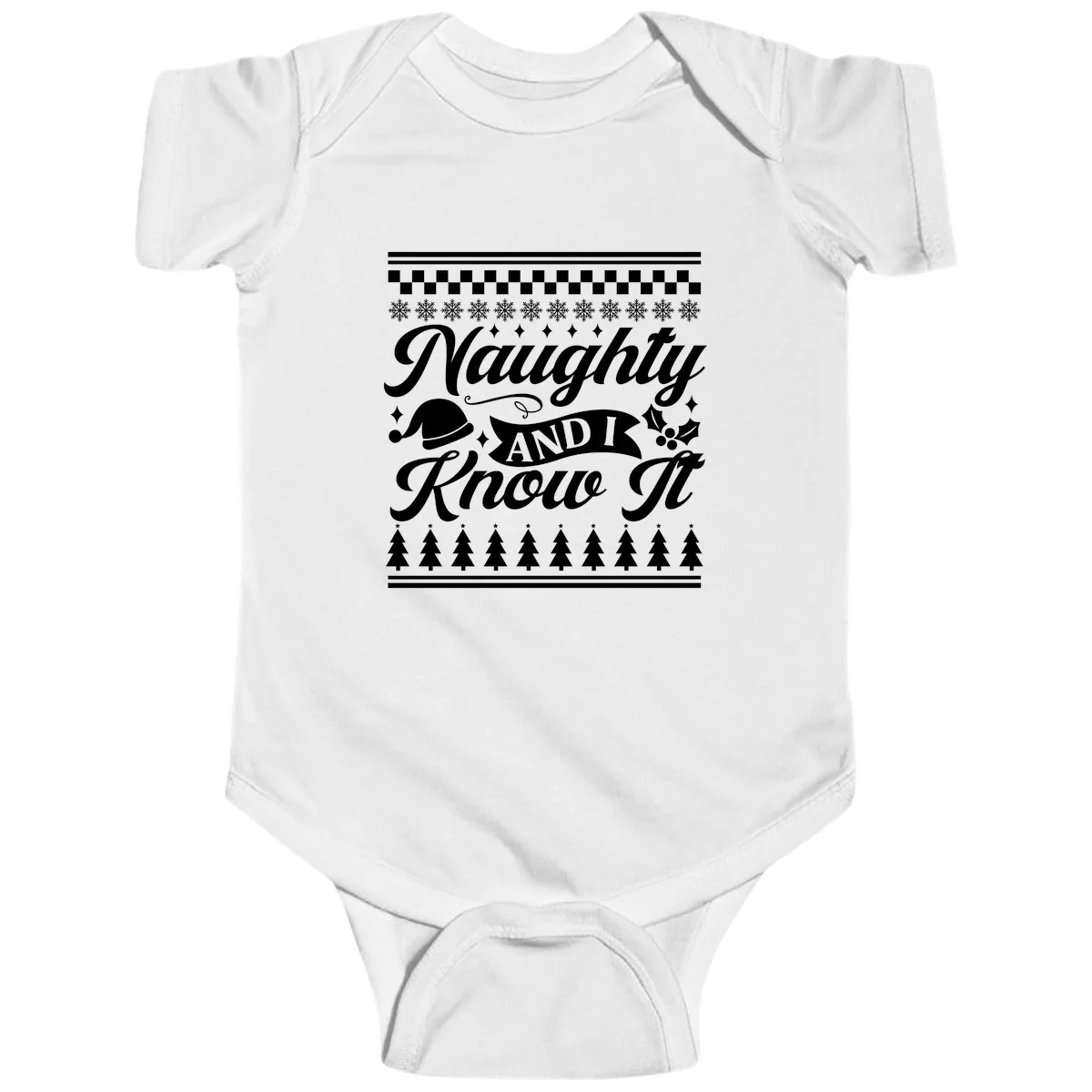 Naughty And I Know It Christmas Design Baby Onesie in White