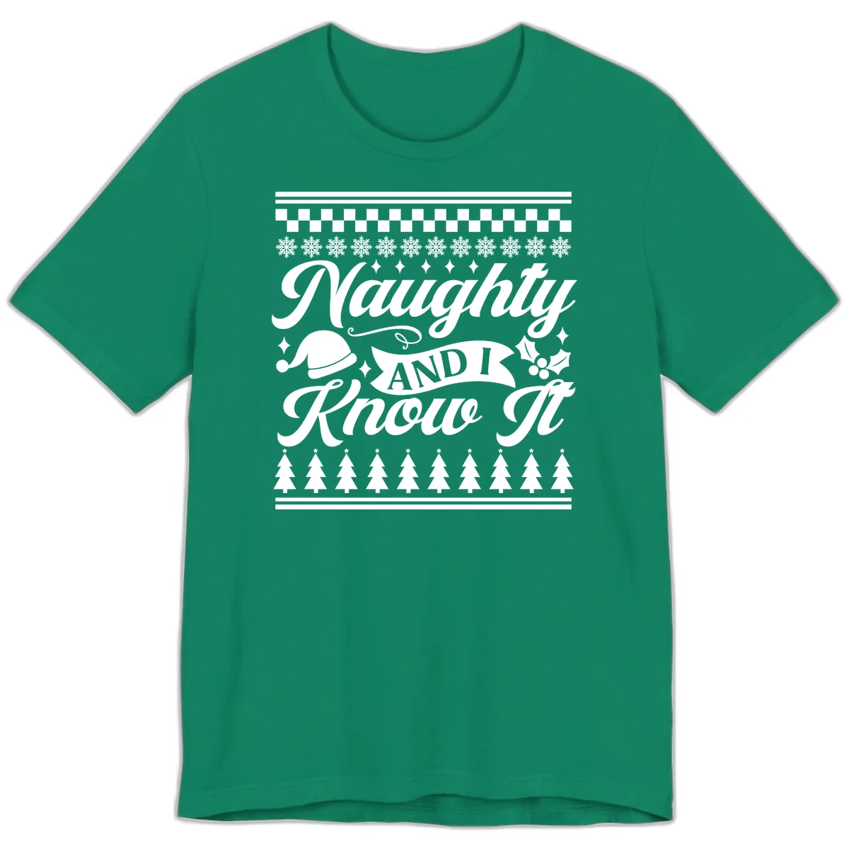 Naughty And I Know It Christmas Design Premium T-Shirt in Kelly