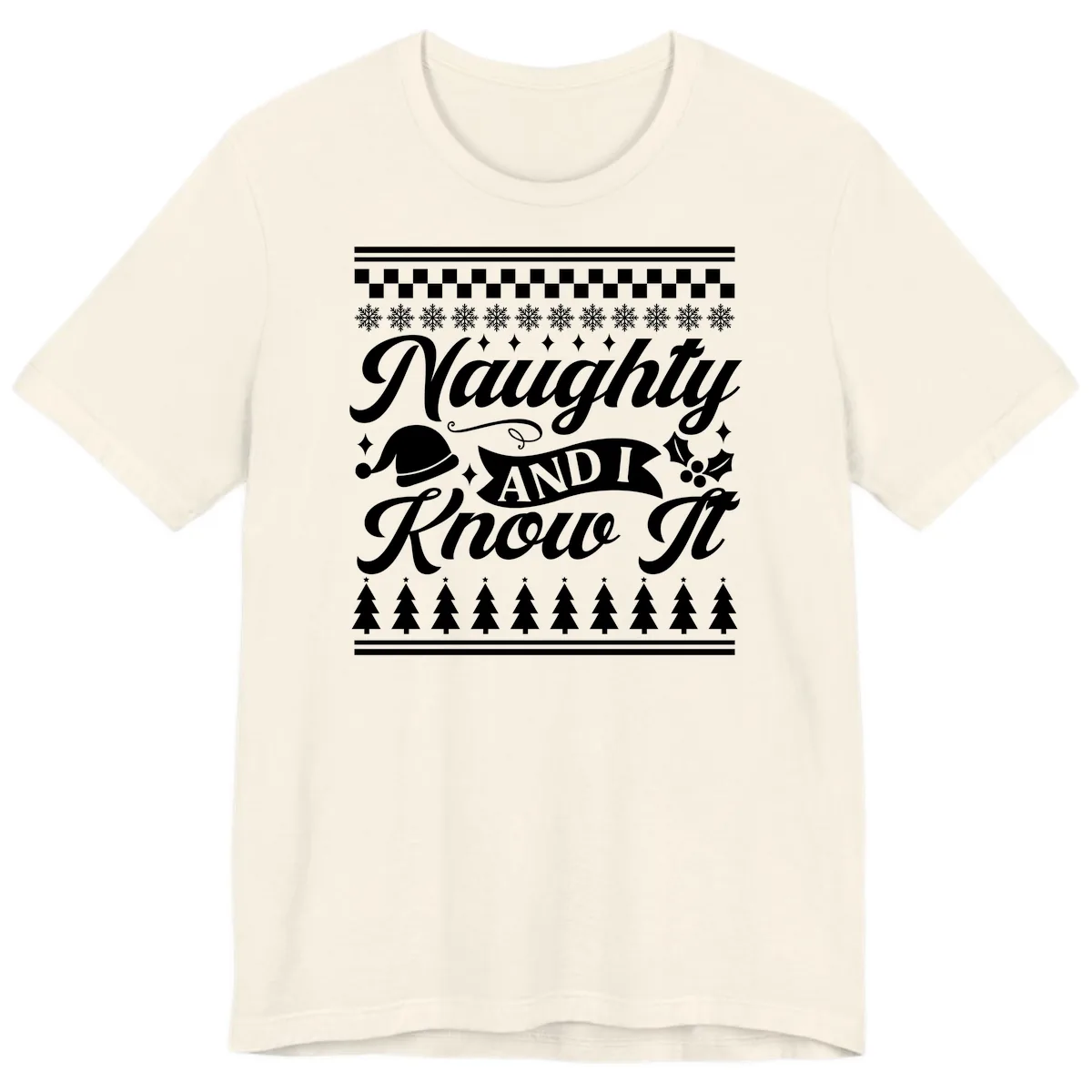 Naughty And I Know It Christmas Design Premium T-Shirt in Natural