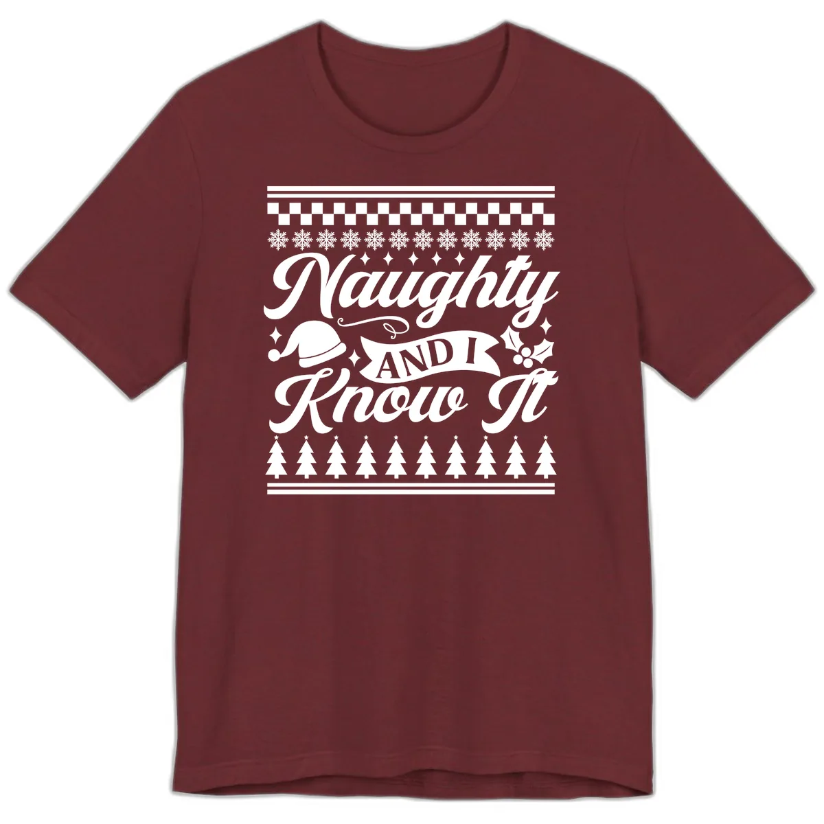 Naughty And I Know It Christmas Design Premium T-Shirt in Heather Cardinal