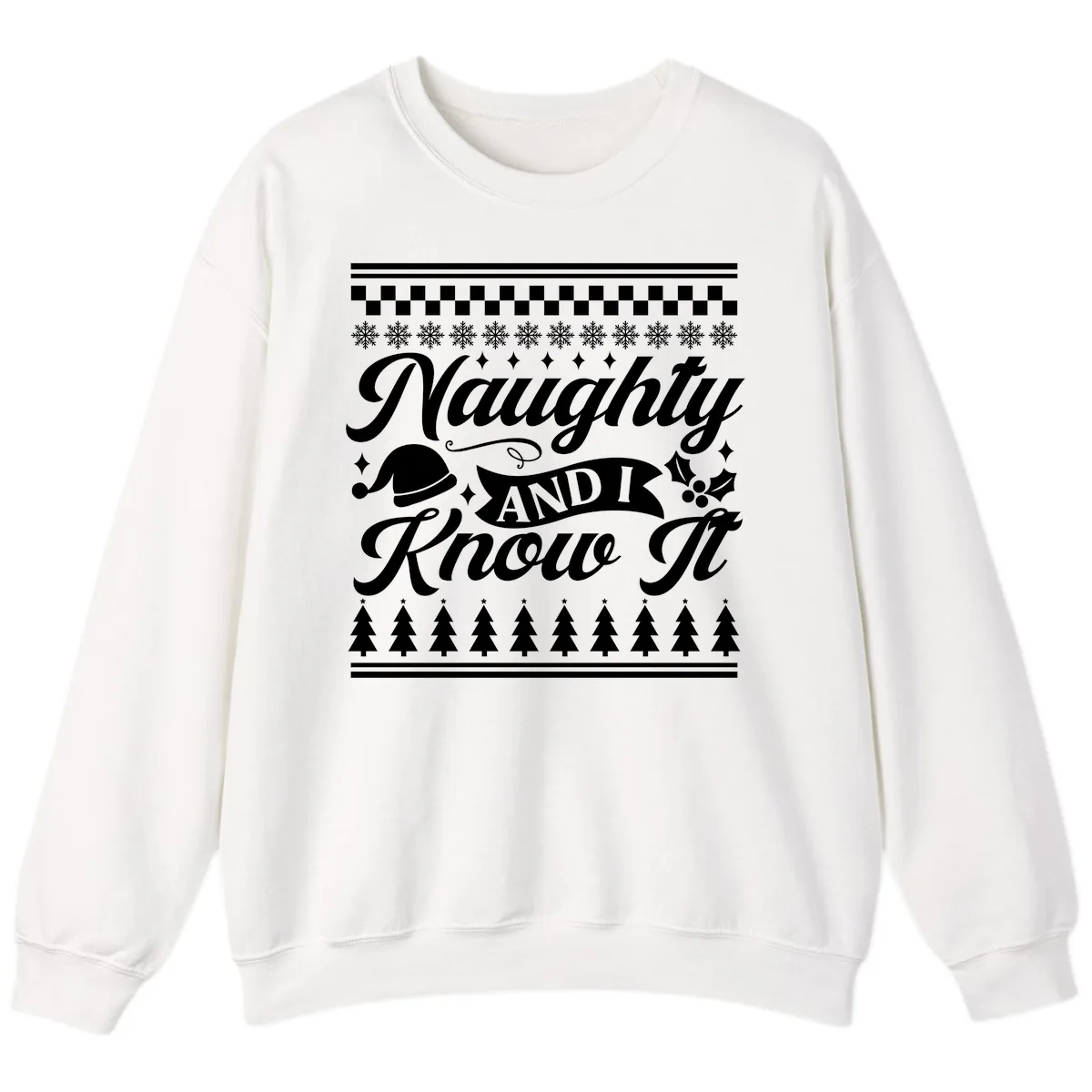 Naughty And I Know It Christmas Design Sweatshirt in White