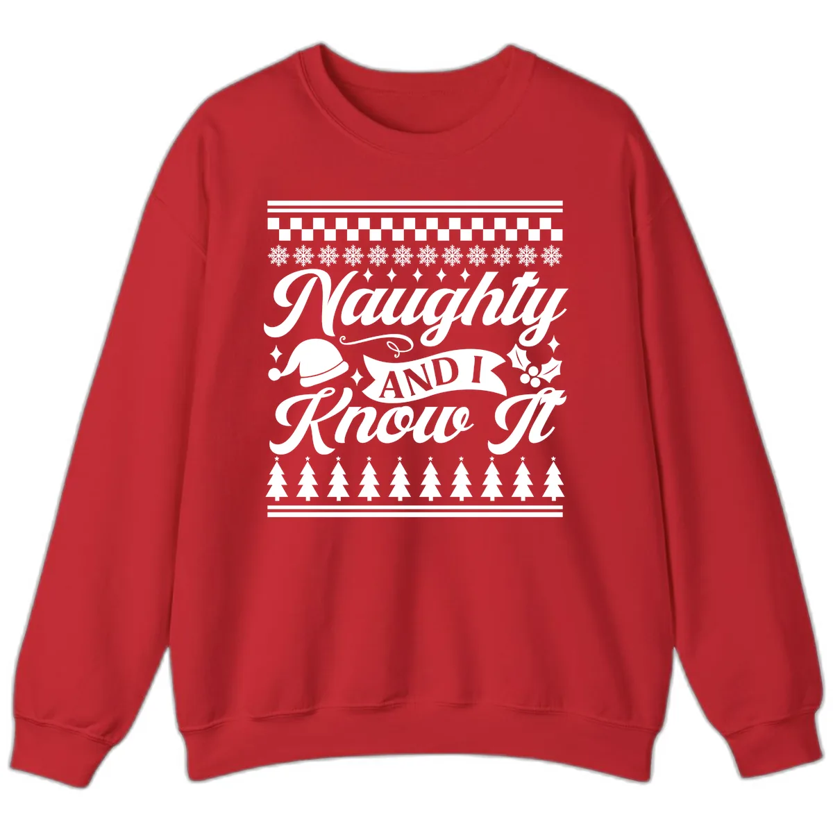 Naughty And I Know It Christmas Design Sweatshirt in Red