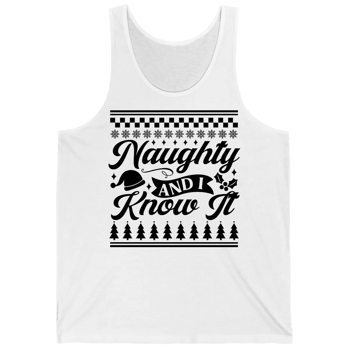 Naughty And I Know It Christmas Design Tank in White