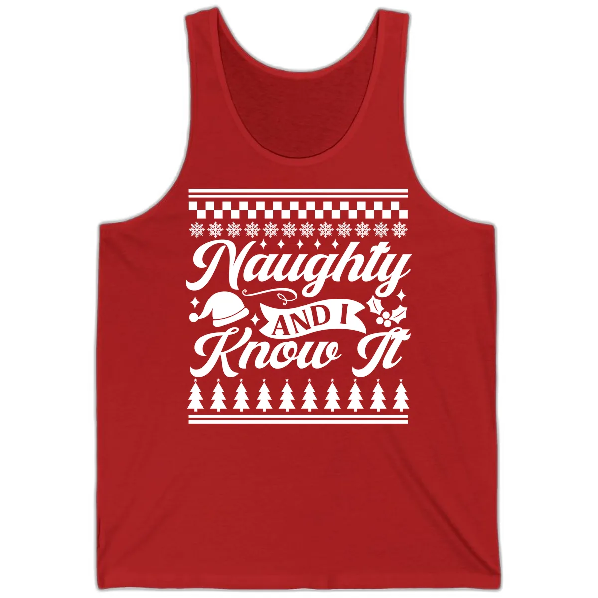 Naughty And I Know It Christmas Design Tank in Red