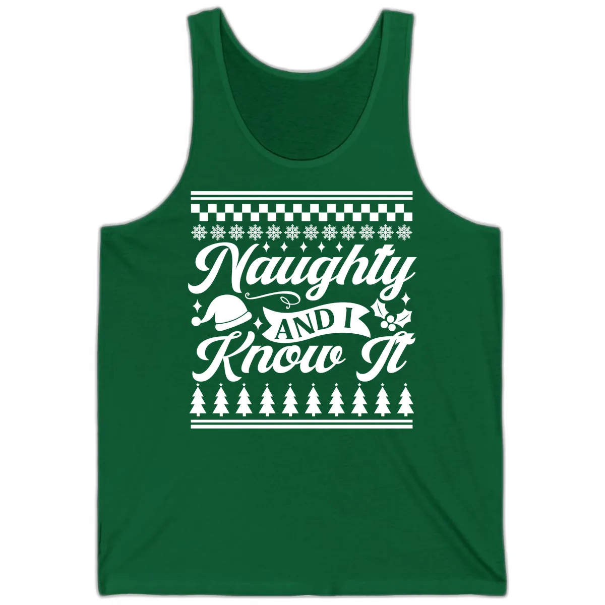 Naughty And I Know It Christmas Design Tank in Kelly