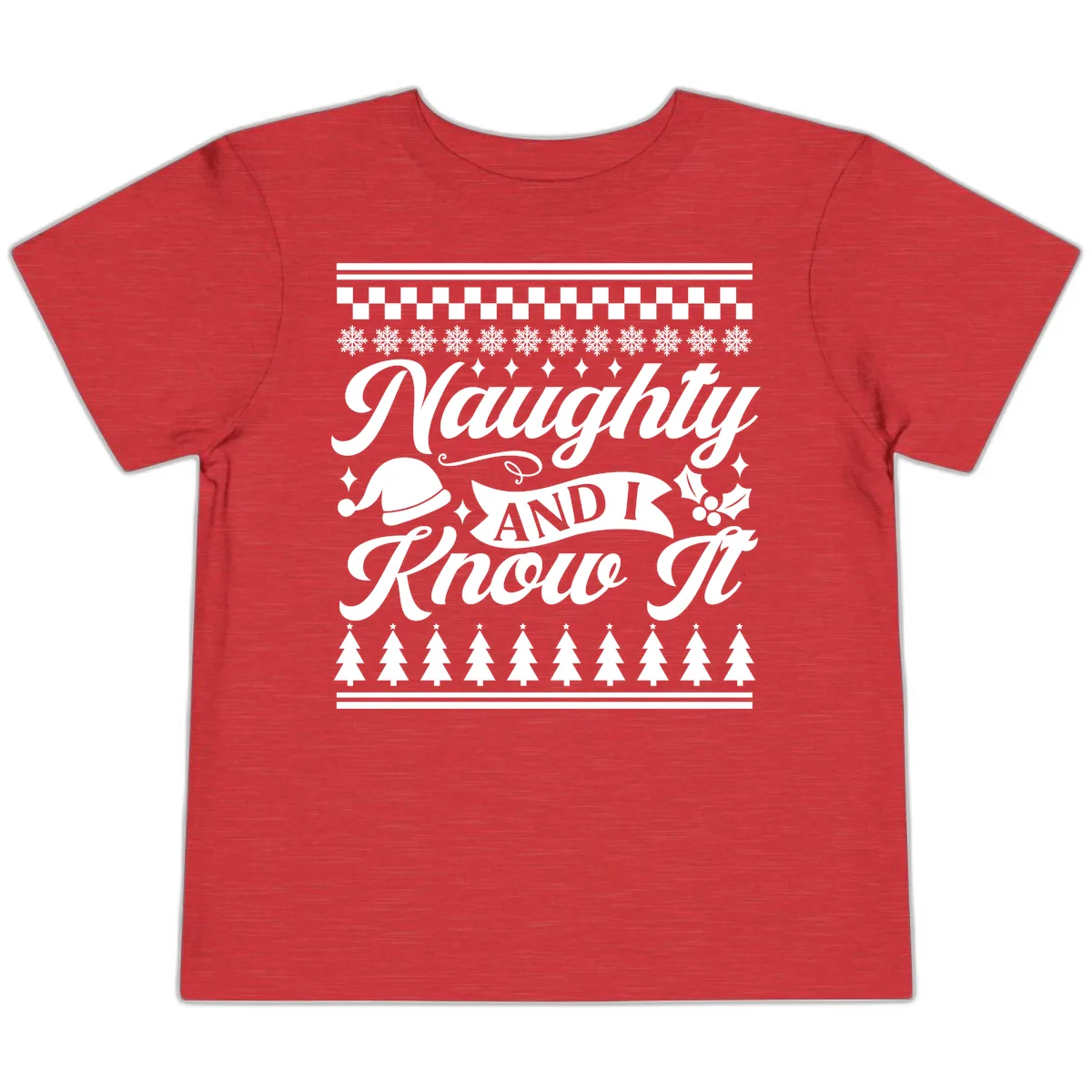 Naughty And I Know It Christmas Design Toddler T-Shirt in Heather Red