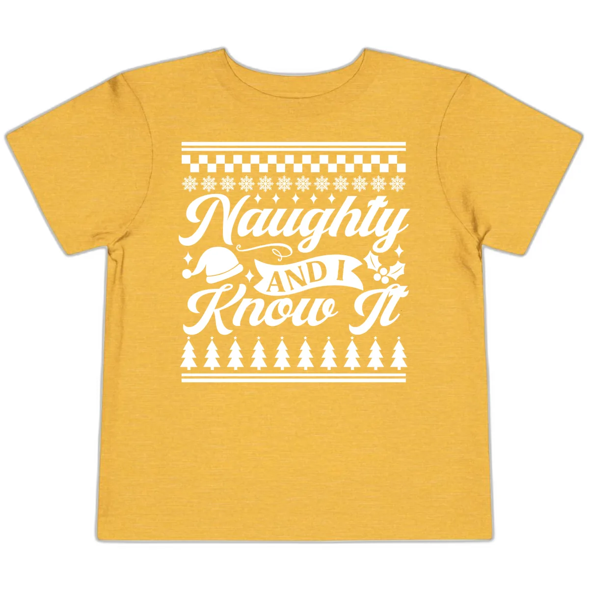 Naughty And I Know It Christmas Design Toddler T-Shirt in Heather Yellow Gold