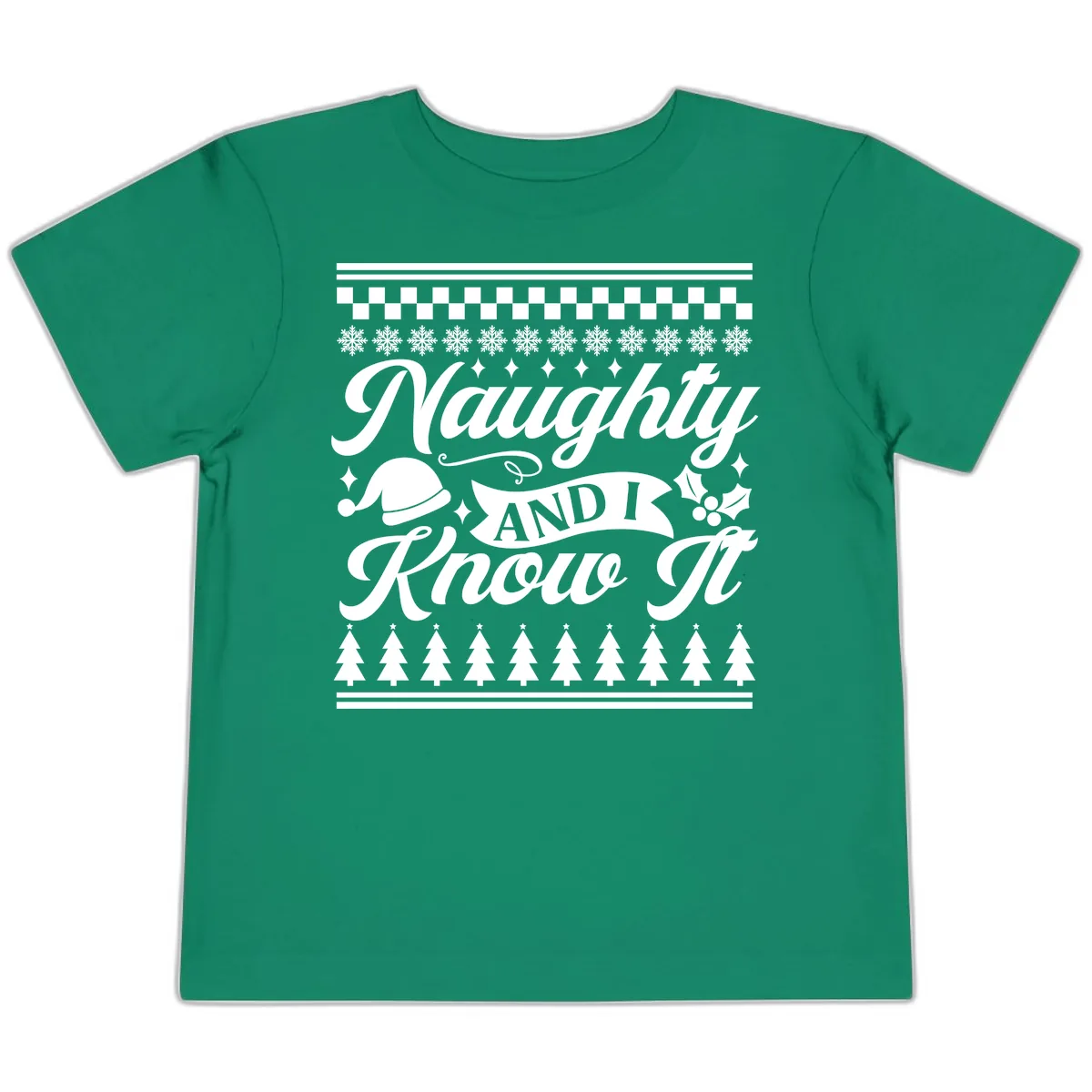 Naughty And I Know It Christmas Design Toddler T-Shirt in Kelly