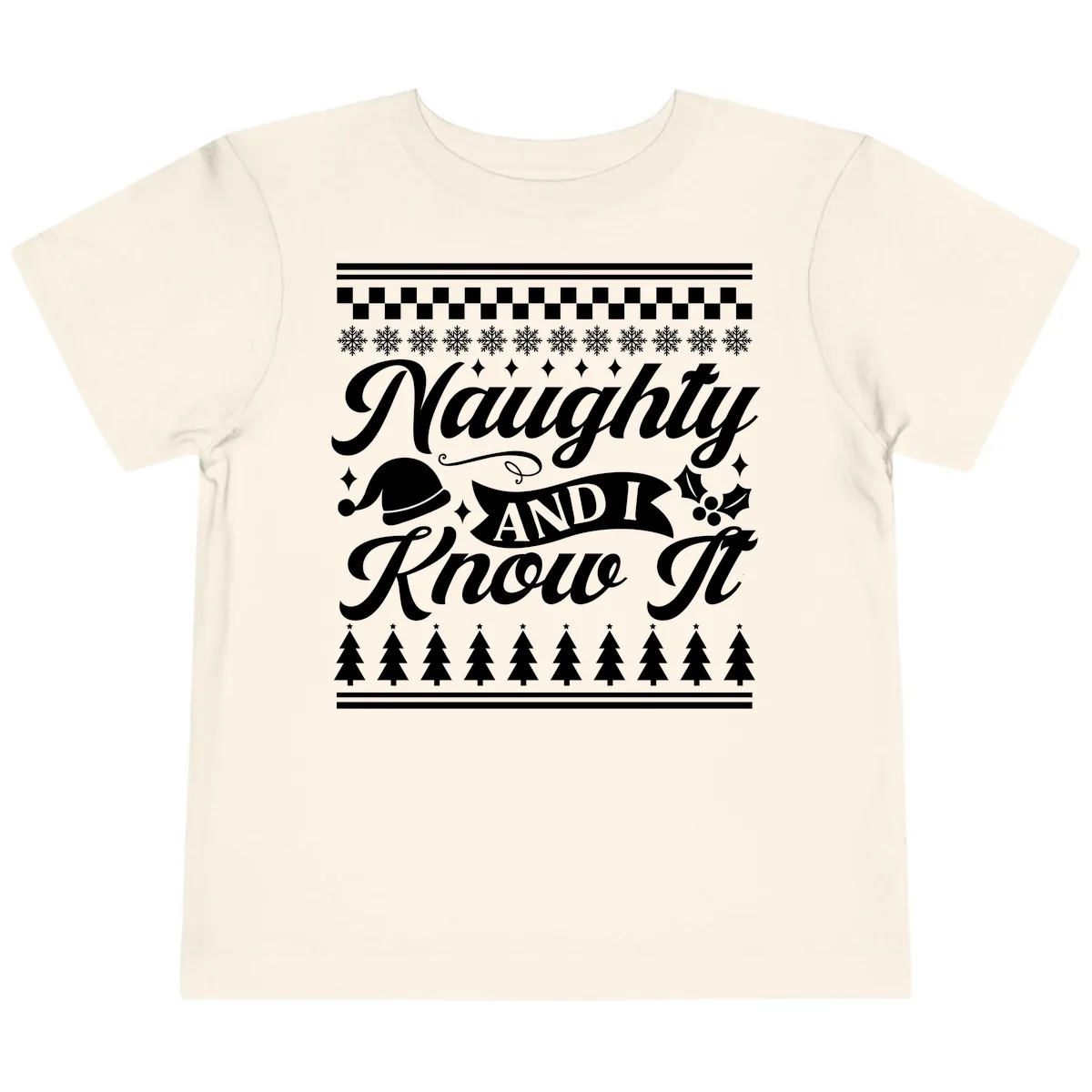 Naughty And I Know It Christmas Design Toddler T-Shirt in Natural