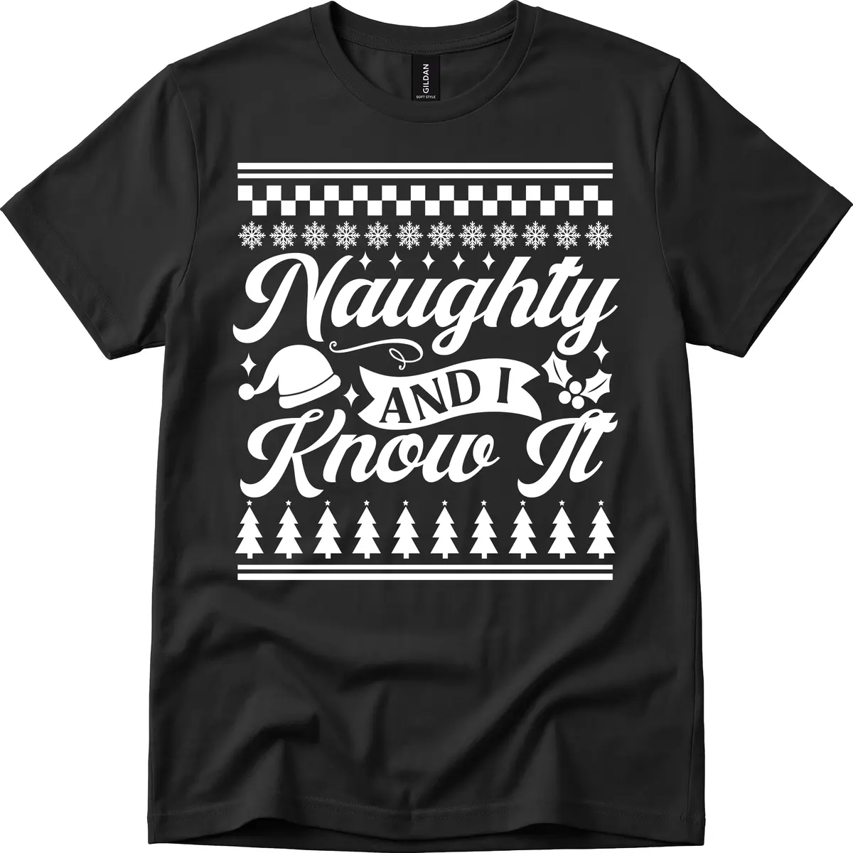 Naughty And I Know It Christmas Design T-Shirt in Black