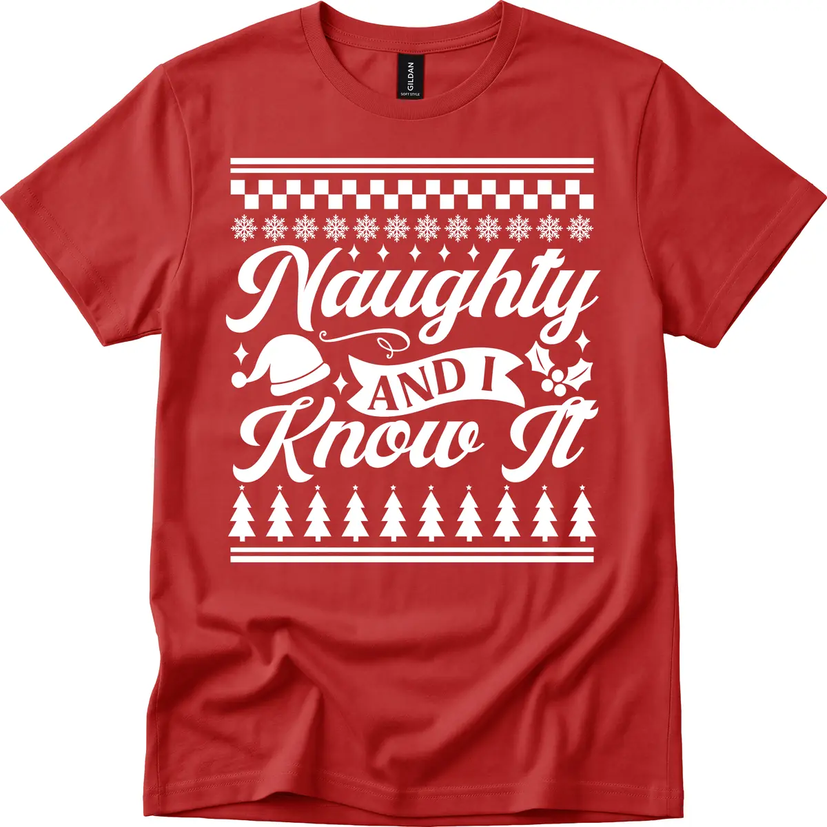 Naughty And I Know It Christmas Design T-Shirt in Red