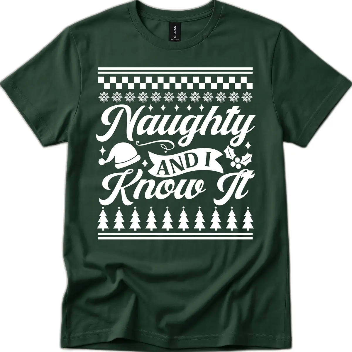 Naughty And I Know It Christmas Design T-Shirt in Forest Green