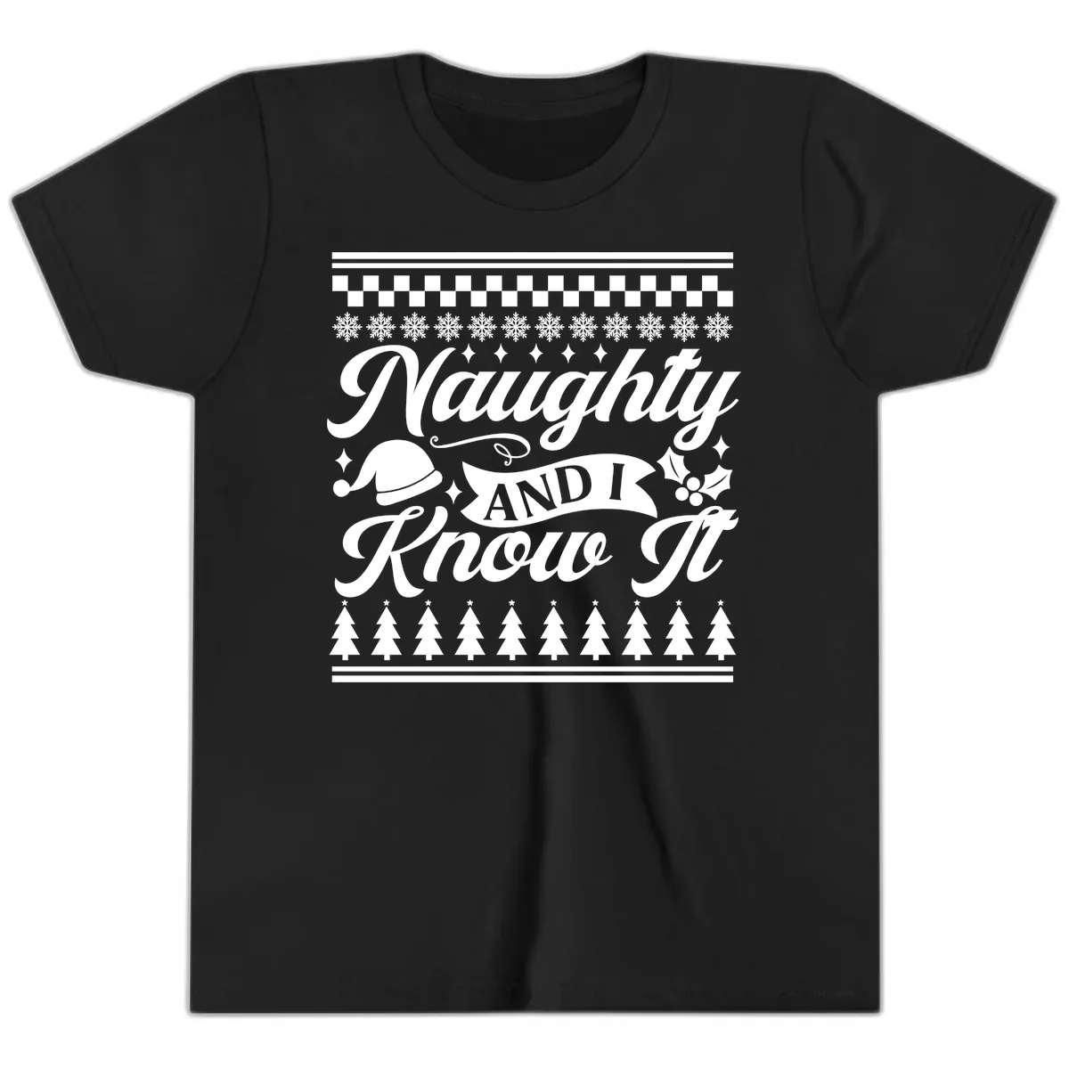 Naughty And I Know It Christmas Design Youth T-Shirt in Black