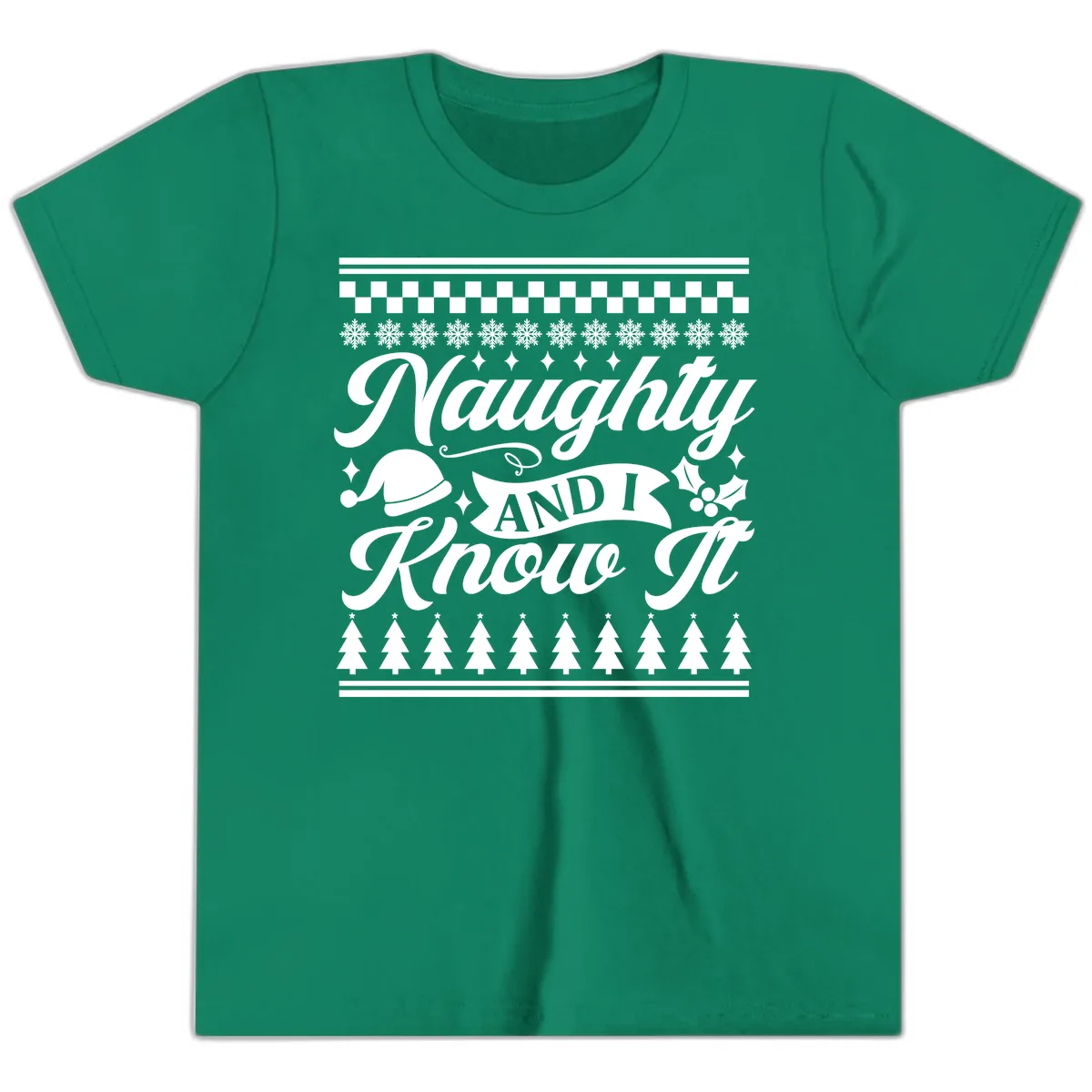 Naughty And I Know It Christmas Design Youth T-Shirt in Kelly