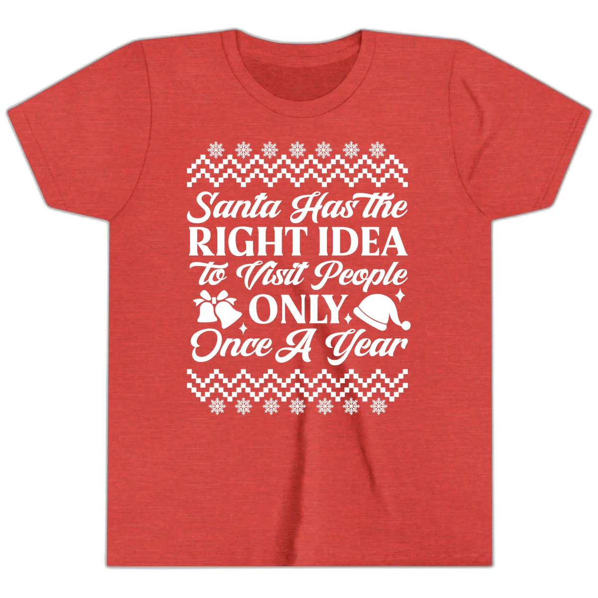 Santa Has The Right Idea Youth T-Shirt in Heather Red