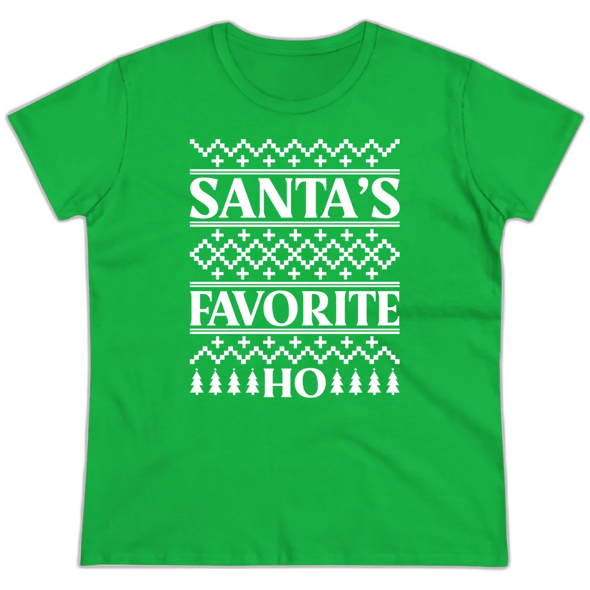 Santa's Favorite Ho Christmas Ladies Tee in Irish Green