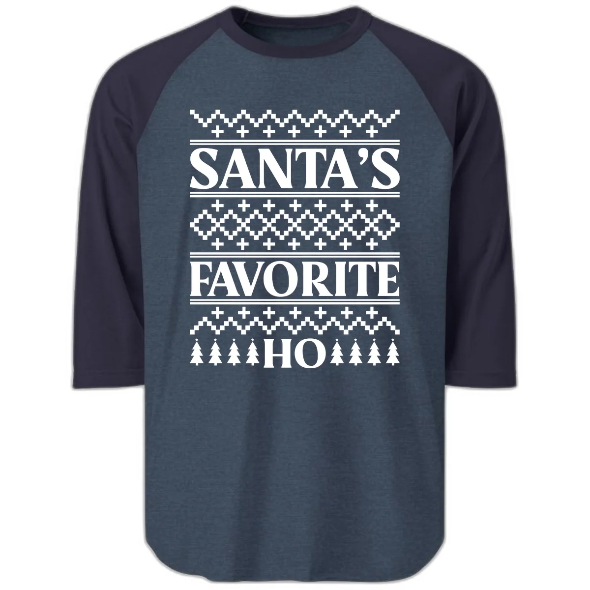 Santa's Favorite Ho Christmas Raglan 3/4 in Heather Denim Navy