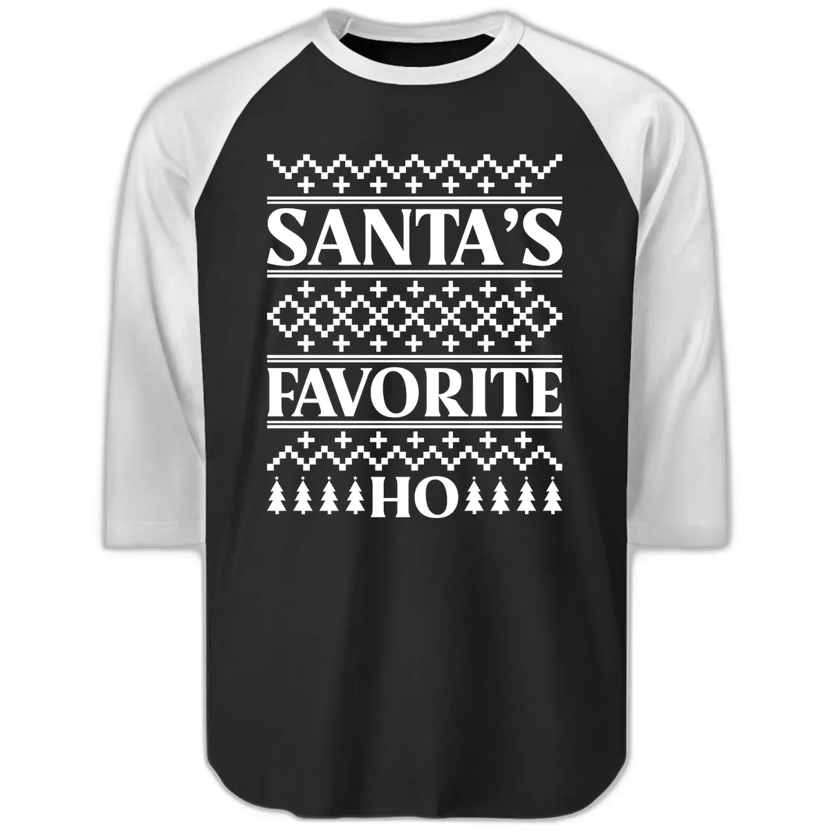 Santa's Favorite Ho Christmas Raglan 3/4 in Black White