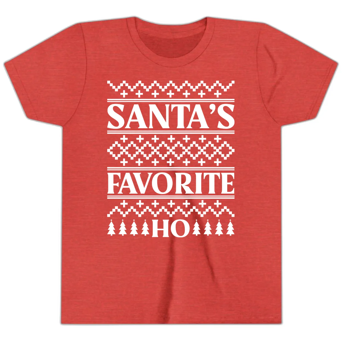 Santa's Favorite Ho Christmas Youth T-Shirt in Heather Red