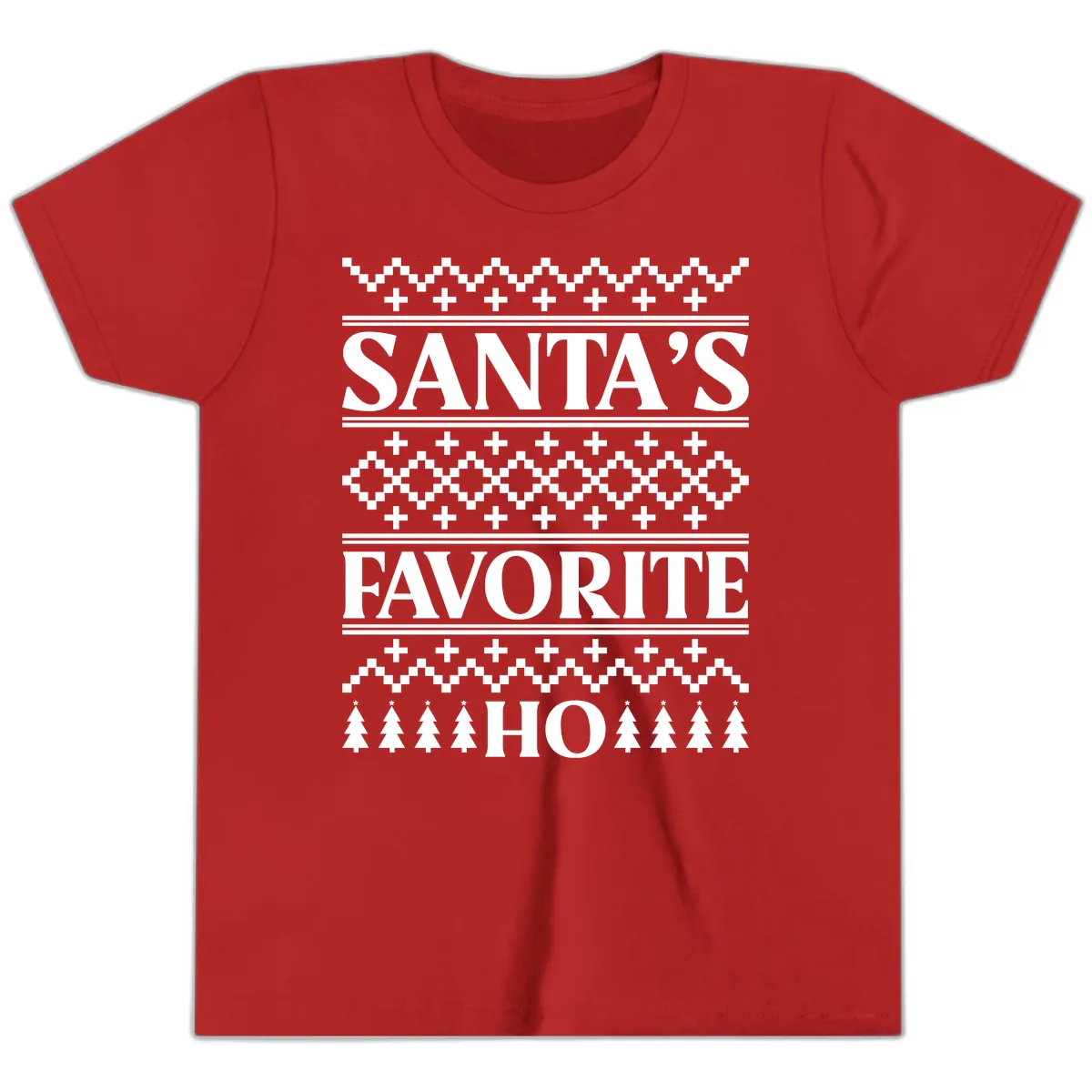 Santa's Favorite Ho Christmas Youth T-Shirt in Red