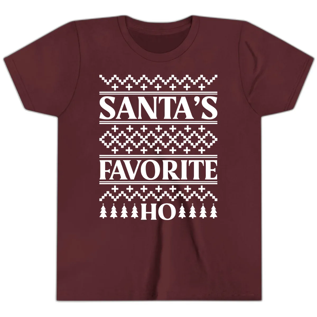 Santa's Favorite Ho Christmas Youth T-Shirt in Maroon